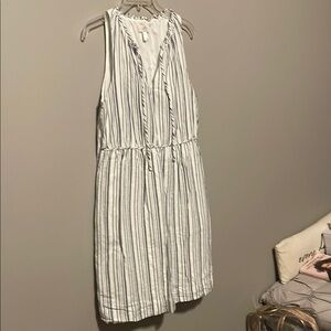 LOFT White and Blue Striped Midi Dress